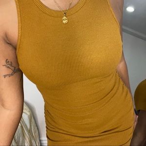 LIGHT BROWN RIBBED MINI DRESS!